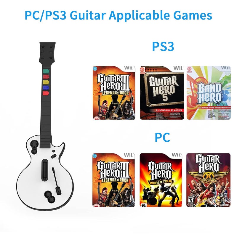 DOYO PC Guitar Hero Controller, Wireless PS3 Guitar Hero with Dongle for PC and PlayStation 3, Compatible with Guitar Hero, Rock Band, Clone Hero, Adjustable Strap (White) - Image 4